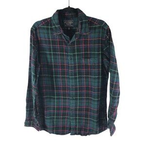 Authentic Shirt Mens Flannel Original Wash Chest Pocket Plaid Green Red M